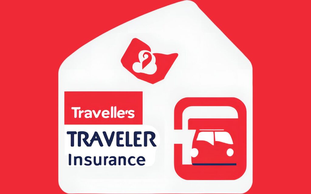 TRAVELERS INSURANCE FEATURES WHICH RED ITEM AS PART OF ITS LOGO